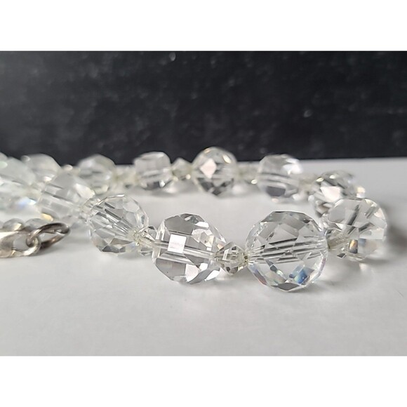 925 Sterling Silver Graduated Faceted Clear Glass Necklace Vintage - Picture 5 of 10